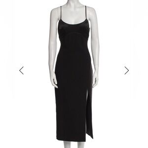 Likely Black Slip Midi Dress w/ Side Slit & Cutout – Size M (Satin 90s Style)
